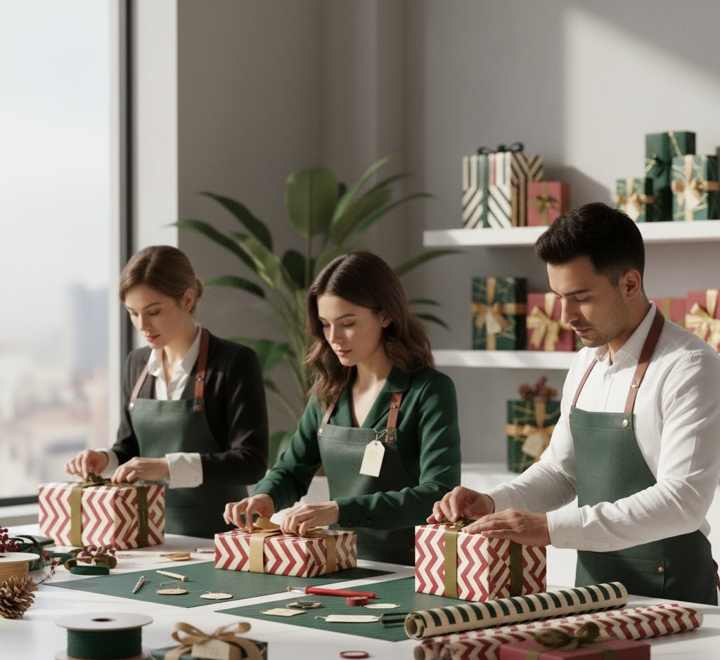 Our gift wrapping team at work