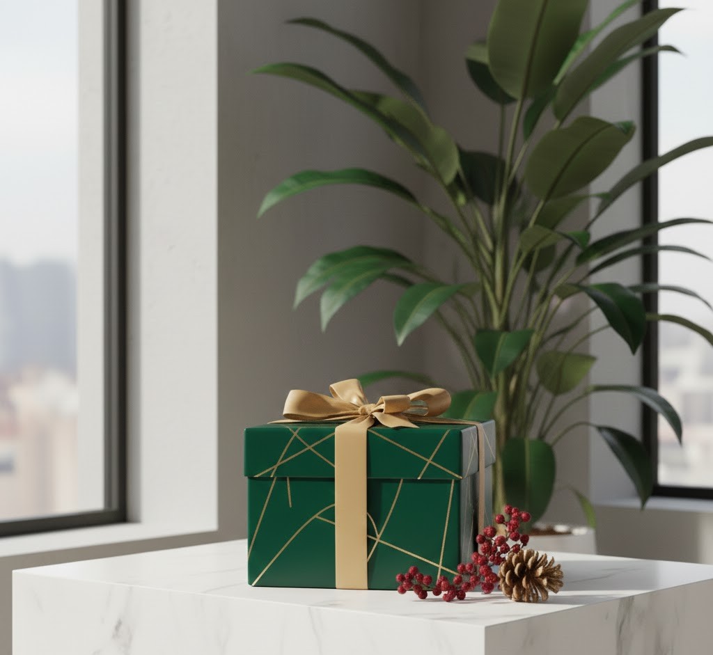 Elegant gift box with gold ribbon